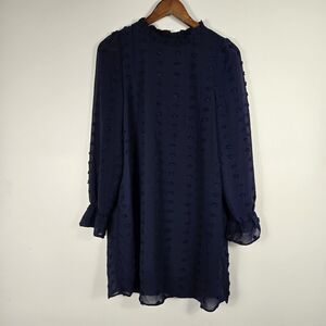 Famition Women's Small Swiss Dot Long Sleeve Flowy Trapeze Dress NWT